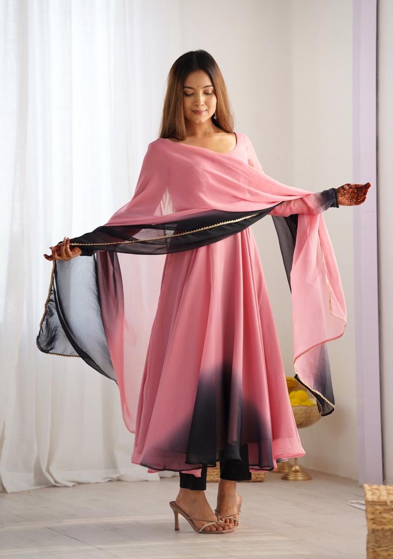 Onion Pink Georgette Embroidered Salwar Kameez With Dupptta