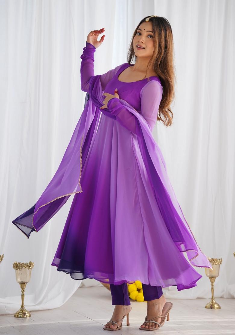 Purple Georgette Embroidered Salwar Kameez With Dupptta