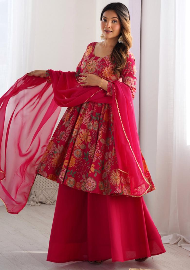 Ranipink Silk Printed Salwar Kameez With Dupptta