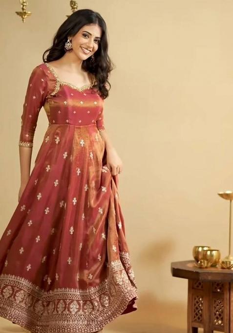 Rust Cosmo Sequin Embroidered Salwar Kameez With Dupptta