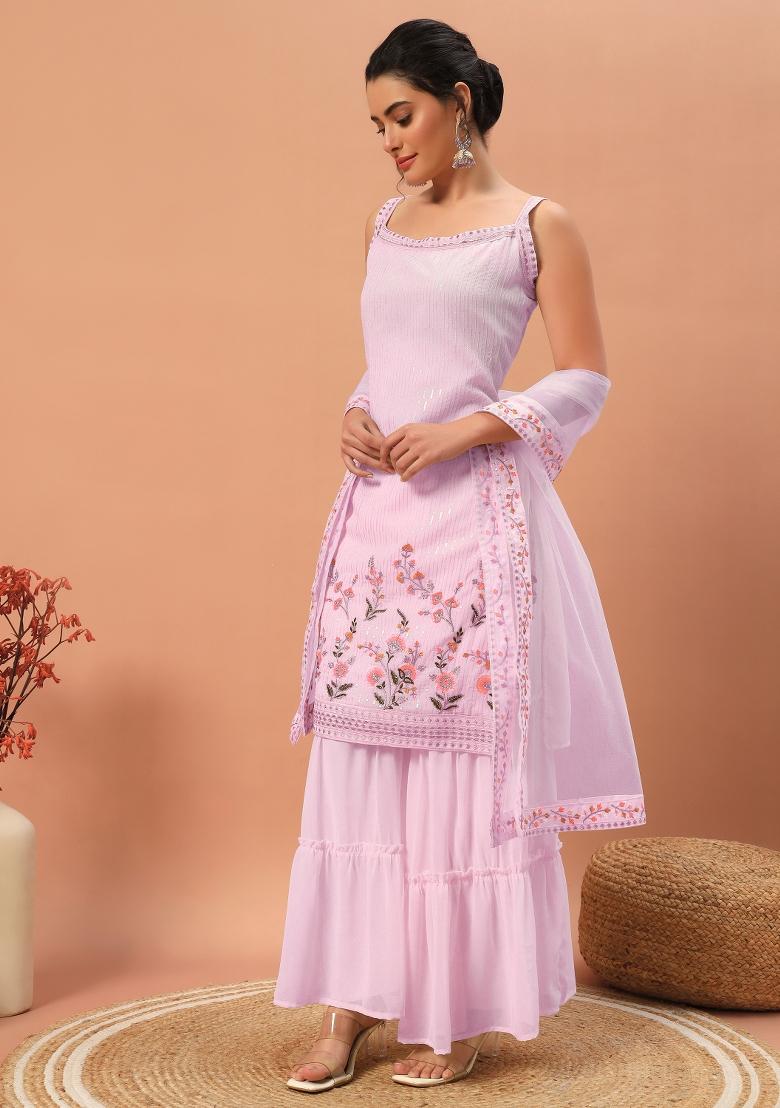 Pink Georgette Sequin Embroidered Salwar Kameez With Dupptta