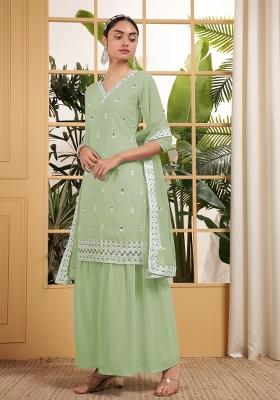 Green Georgette Sequin Embroidered Salwar Kameez With Dupptta