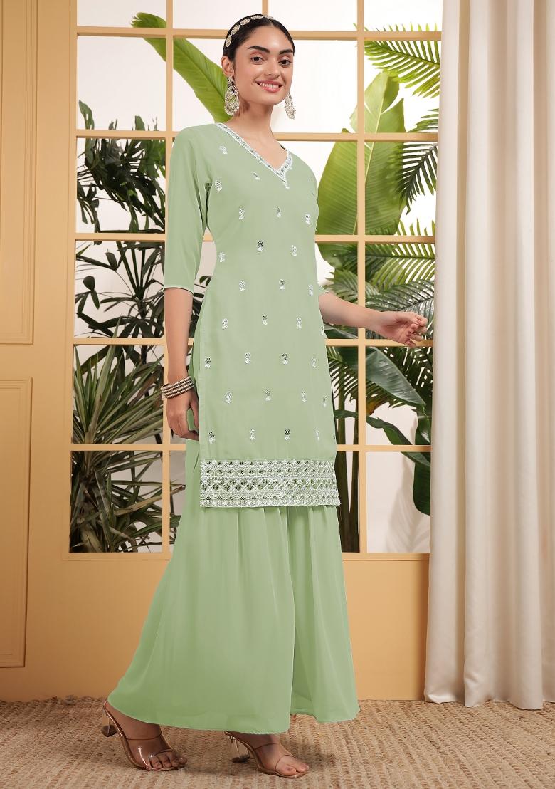 Green Georgette Sequin Embroidered Salwar Kameez With Dupptta