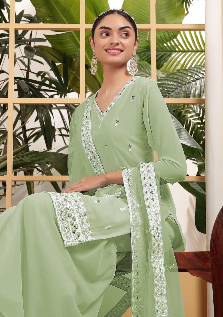 Green Georgette Sequin Embroidered Salwar Kameez With Dupptta