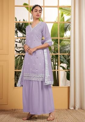 Lavender Georgette Sequin Embroidered Salwar Kameez With Dupptta