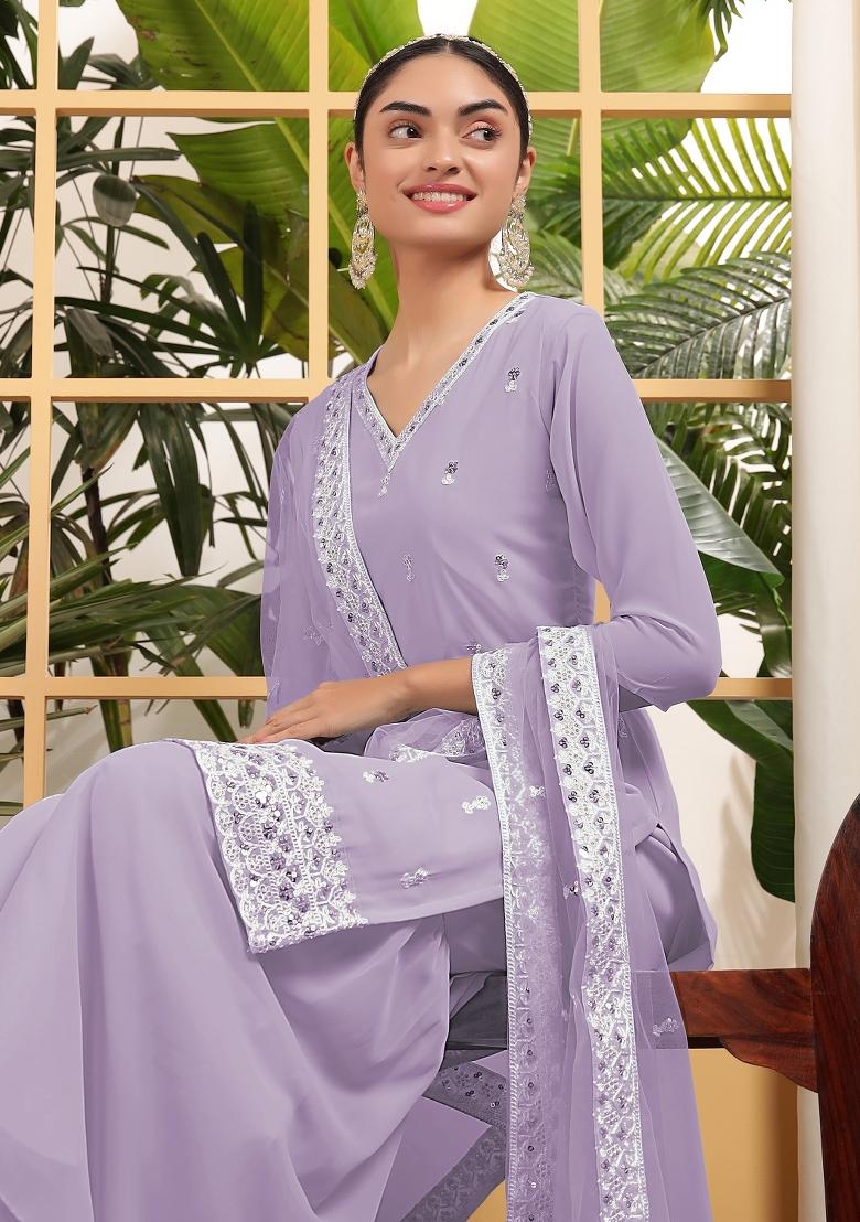Lavender Georgette Sequin Embroidered Salwar Kameez With Dupptta
