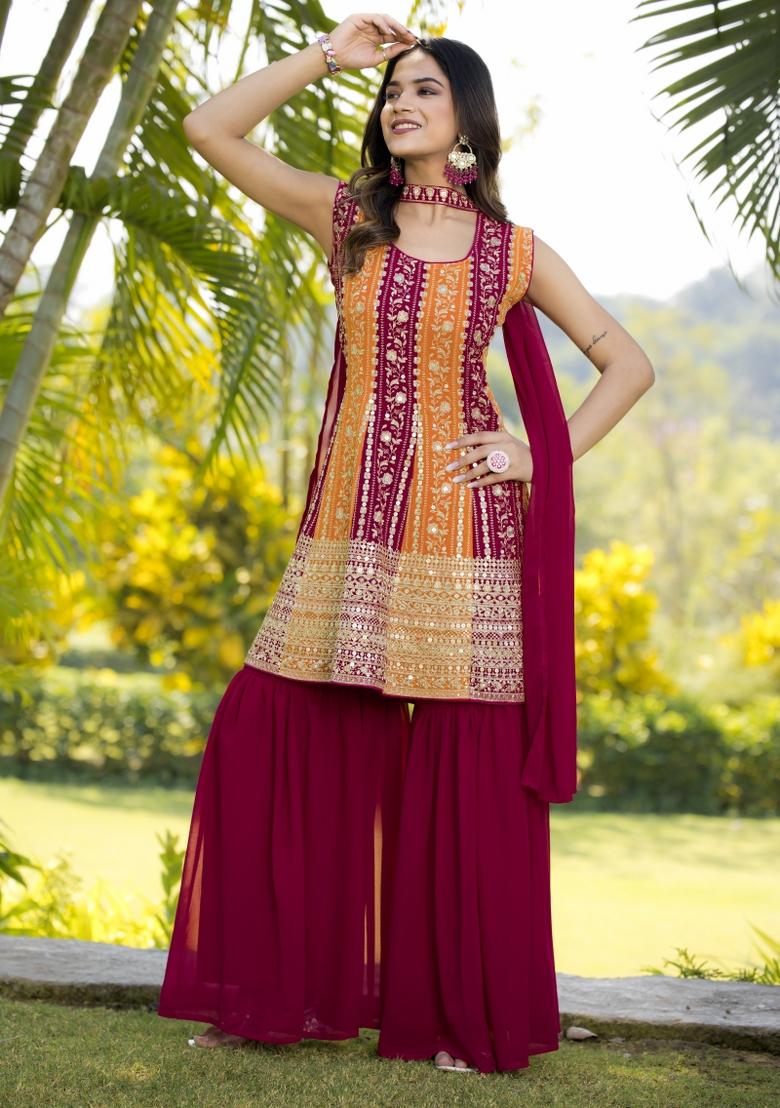 Maroon Georgette Sequin Embroidered Salwar Kameez With Dupptta