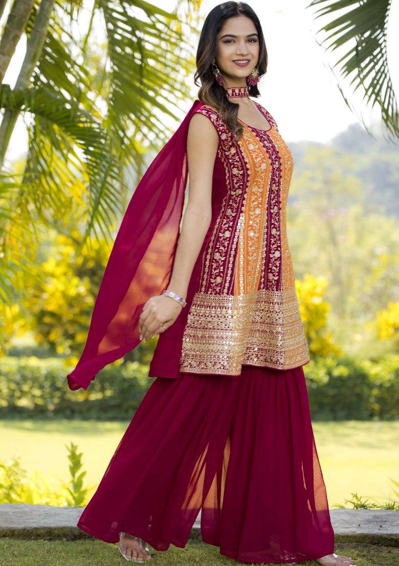 Maroon Georgette Sequin Embroidered Salwar Kameez With Dupptta