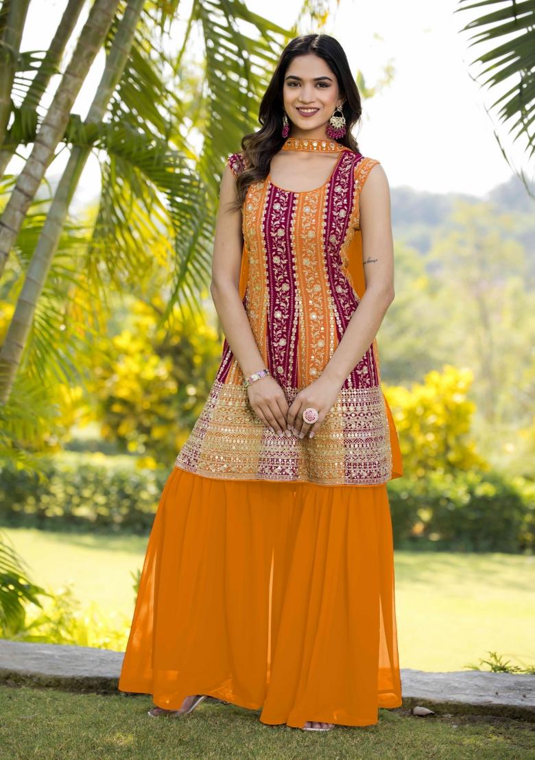 Yellow Georgette Sequin Embroidered Salwar Kameez With Dupptta