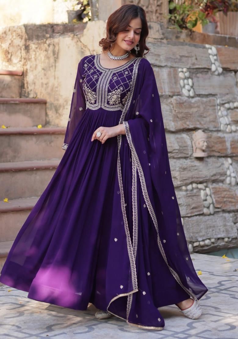 Purple Poly Blend Sequin Embroidered Salwar Kameez With Dupptta