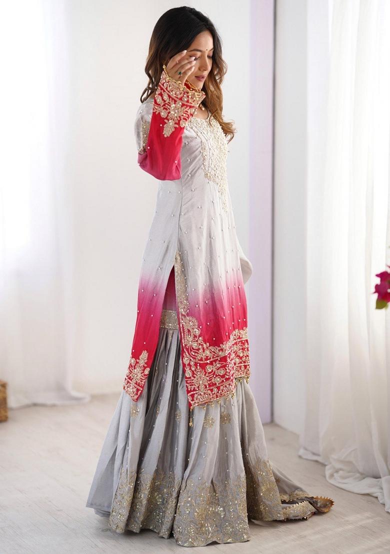 Grey Silk Sequin Embroidered Salwar Kameez With Dupptta
