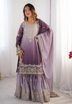 Lightpurple Silk Sequin Embroidered Salwar Kameez With Dupptta