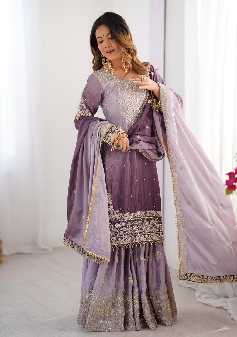 Lightpurple Silk Sequin Embroidered Salwar Kameez With Dupptta