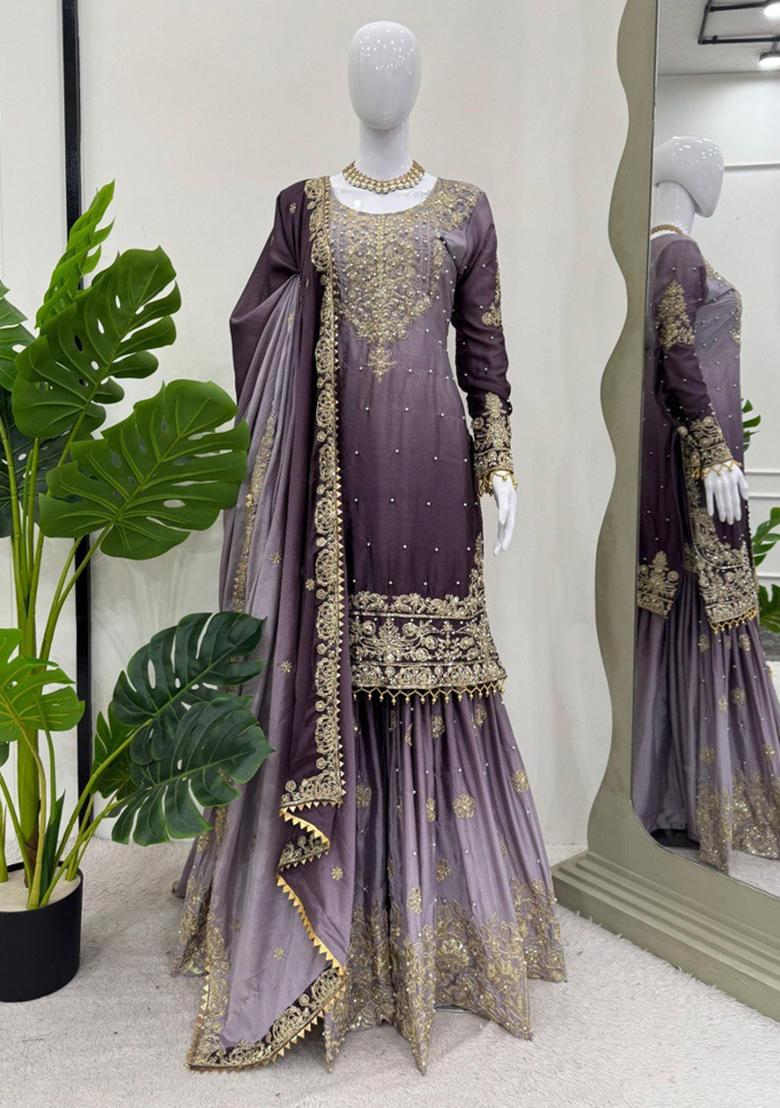 Lightpurple Silk Sequin Embroidered Salwar Kameez With Dupptta