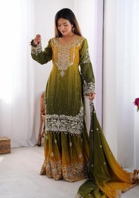 Mehendi Silk Sequin Embroidered Salwar Kameez With Dupptta