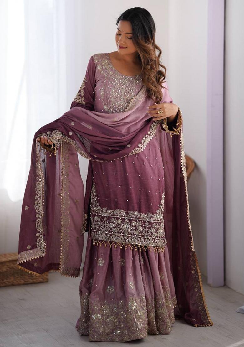 Onion Silk Sequin Embroidered Salwar Kameez With Dupptta