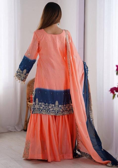 Peach Silk Sequin Embroidered Salwar Kameez With Dupptta