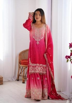 Pink Silk Sequin Embroidered Salwar Kameez With Dupptta
