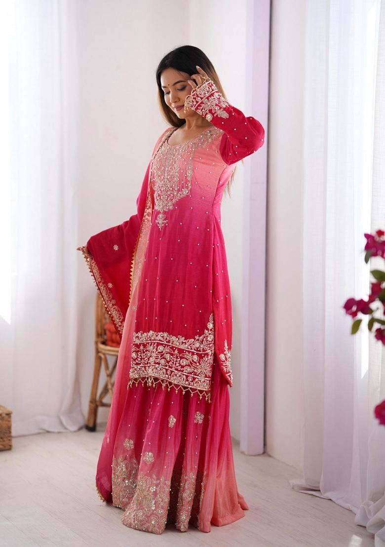 Pink Silk Sequin Embroidered Salwar Kameez With Dupptta