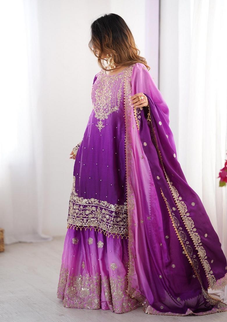Purple Silk Sequin Embroidered Salwar Kameez With Dupptta