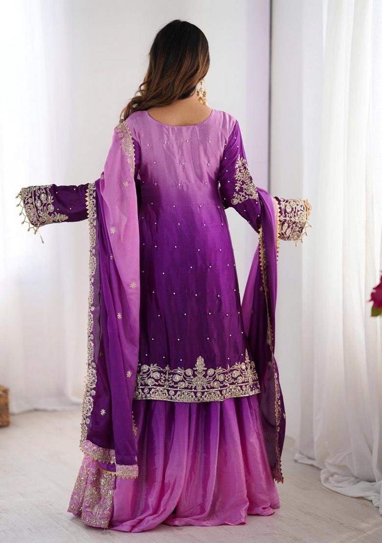 Purple Silk Sequin Embroidered Salwar Kameez With Dupptta