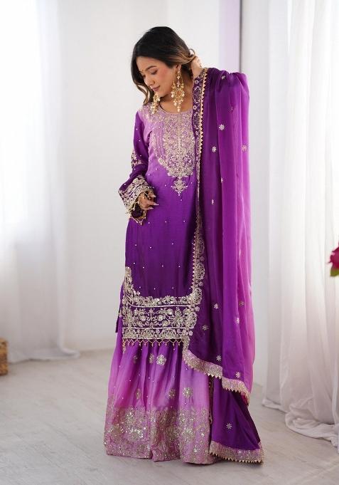 Purple Silk Sequin Embroidered Salwar Kameez With Dupptta