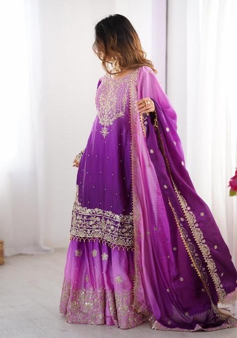 Purple Silk Sequin Embroidered Salwar Kameez With Dupptta