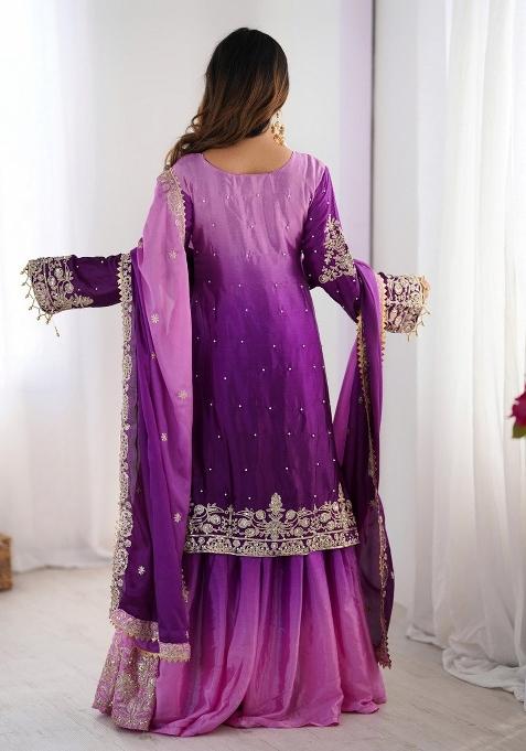 Purple Silk Sequin Embroidered Salwar Kameez With Dupptta