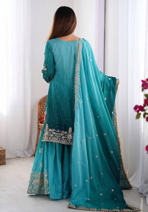 Rama Silk Sequin Embroidered Salwar Kameez With Dupptta