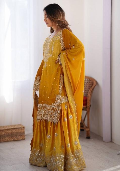 Yellow Silk Sequin Embroidered Salwar Kameez