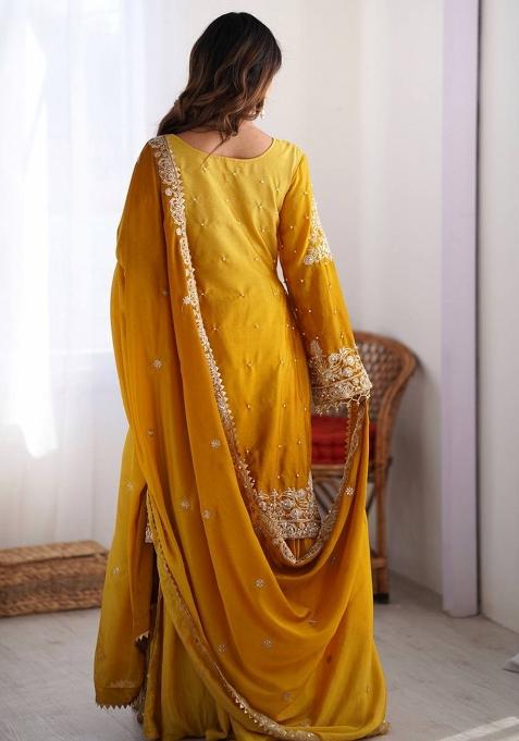 Yellow Silk Sequin Embroidered Salwar Kameez