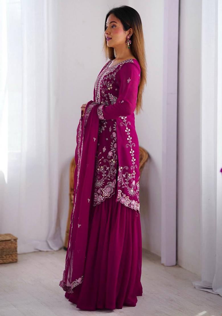 Pink Georgette Sequin Embroidered Salwar Kameez With Dupptta