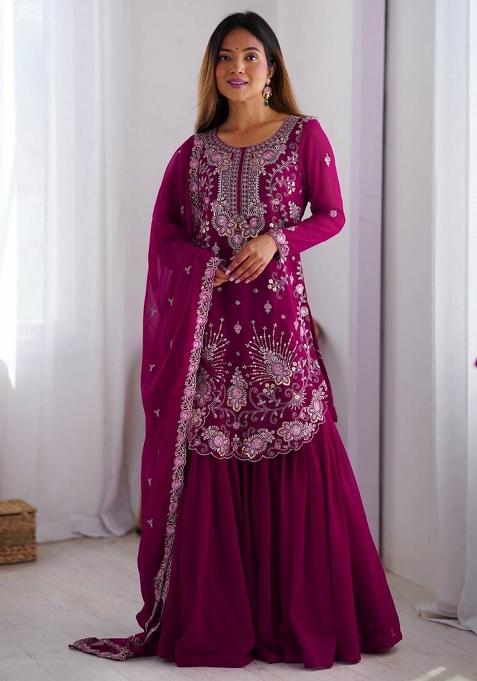Pink Georgette Sequin Embroidered Salwar Kameez With Dupptta
