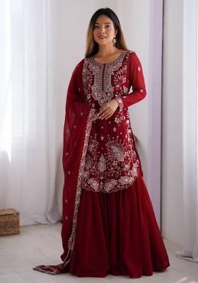 Red Georgette Sequin Embroidered Salwar Kameez With Dupptta