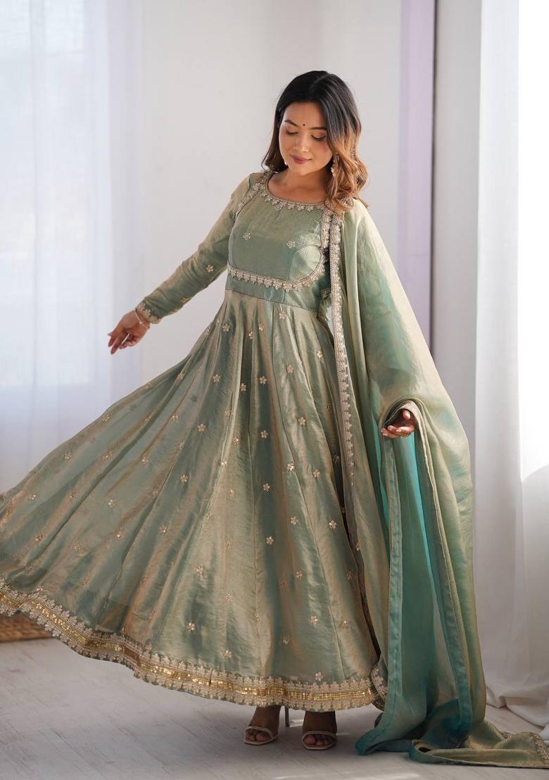 Green Silk Sequin Embroidered Salwar Kameez With Dupptta
