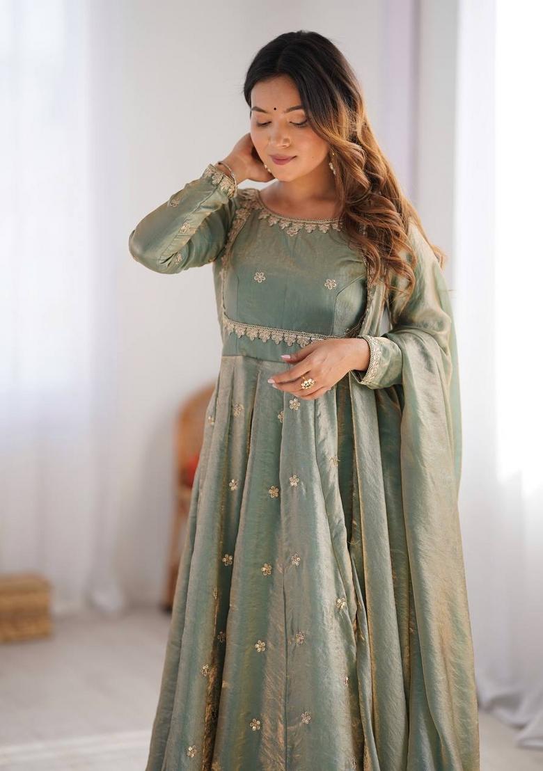 Green Silk Sequin Embroidered Salwar Kameez With Dupptta