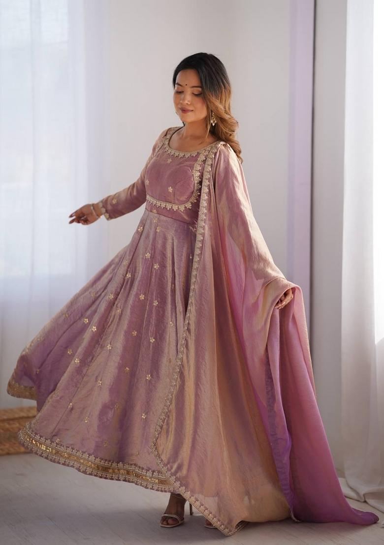 Pink Silk Sequin Embroidered Salwar Kameez With Dupptta
