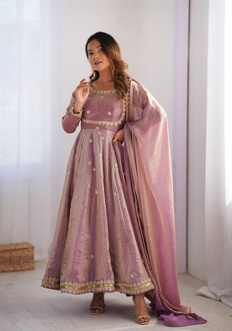 Pink Silk Sequin Embroidered Salwar Kameez With Dupptta