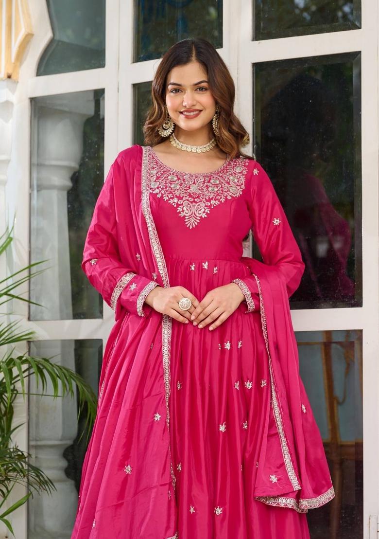 Pink Silk Sequin Embroidered Salwar Kameez With Dupptta