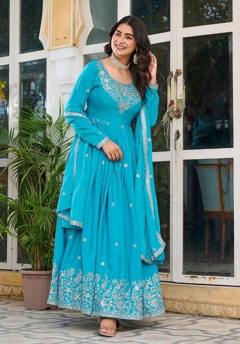 Sky Silk Sequin Embroidered Salwar Kameez
