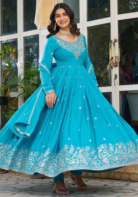 Sky Silk Sequin Embroidered Salwar Kameez