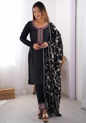 Black Silk Sequin Embroidered Salwar Kameez With Dupptta
