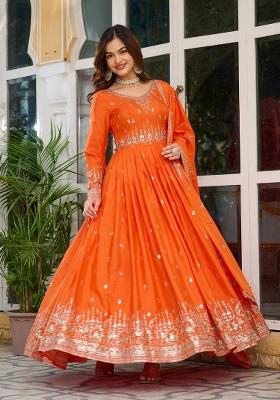 Orange Silk Sequin Embroidered Salwar Kameez With Dupptta