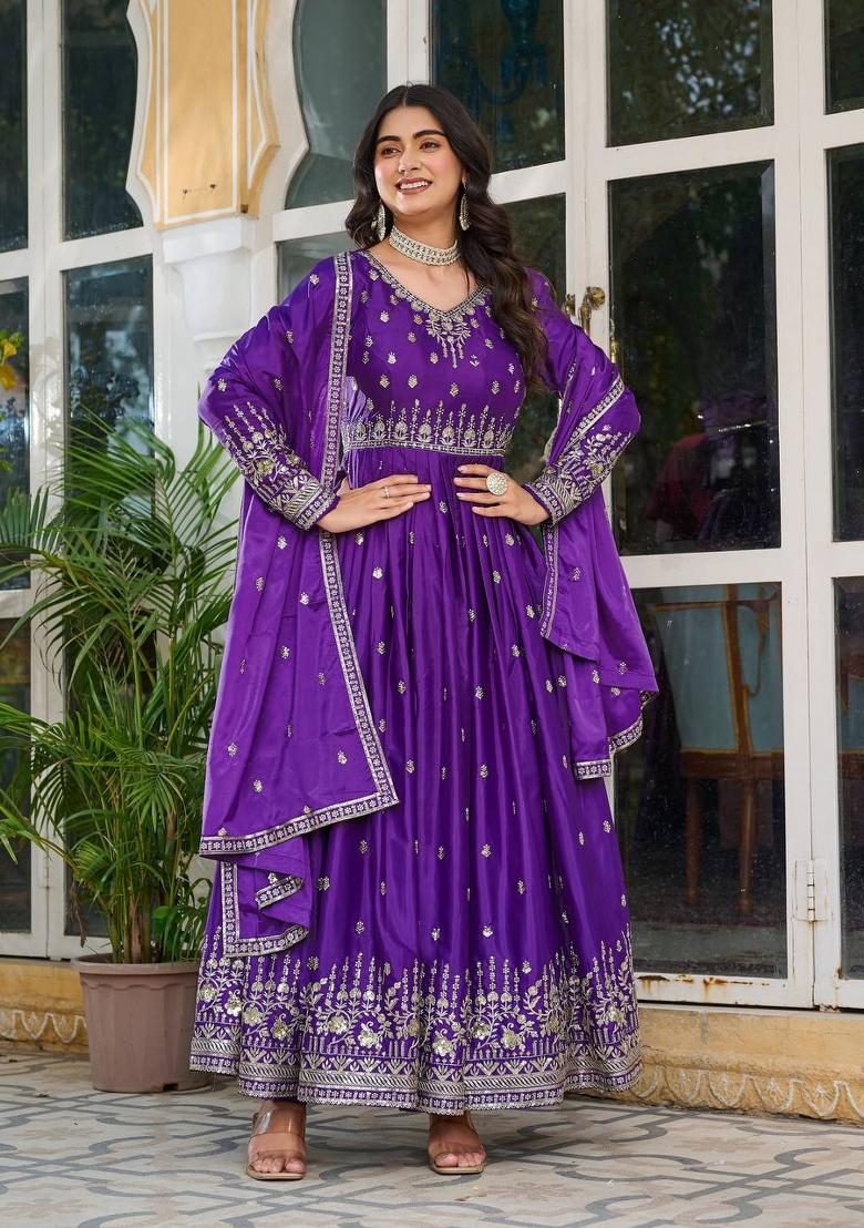 Purple Silk Sequin Embroidered Salwar Kameez With Dupptta