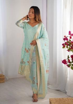 Seagreen  Chanderi Jacquard Salwar Kameez With Dupptta