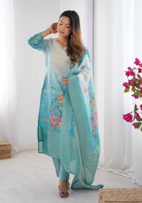 Firozi  Chanderi Jacquard Salwar Kameez With Dupptta