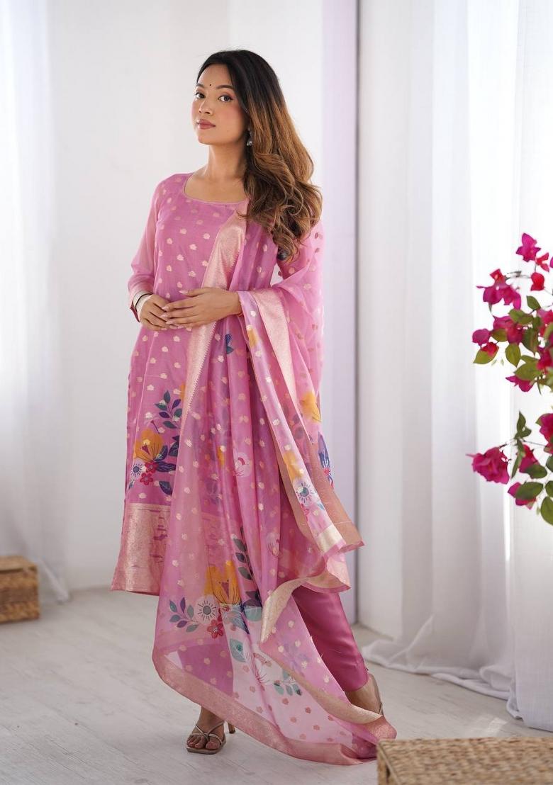 Lightpink  Chanderi Jacquard Salwar Kameez