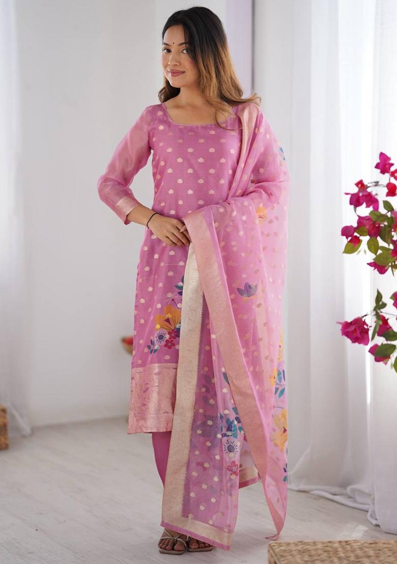 Lightpink  Chanderi Jacquard Salwar Kameez