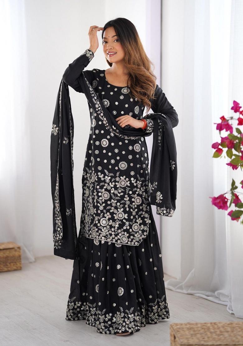 Black Georgette Sequin Embroidered Salwar Kameez With Dupptta