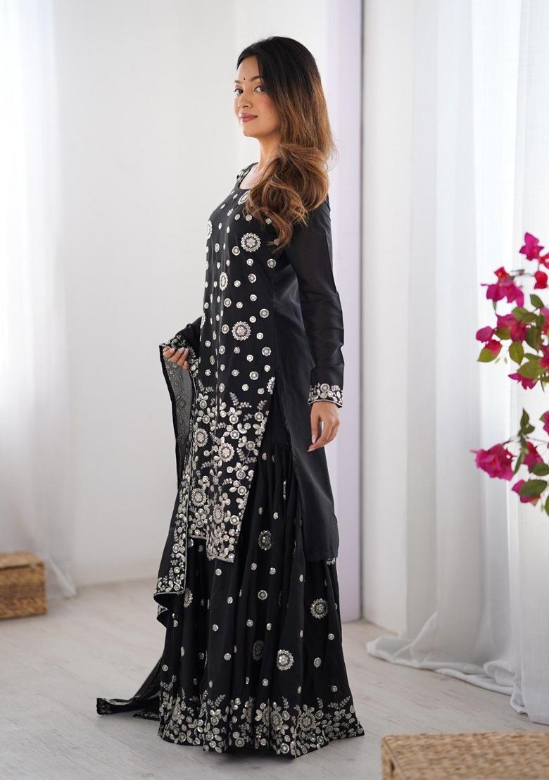 Black Georgette Sequin Embroidered Salwar Kameez With Dupptta